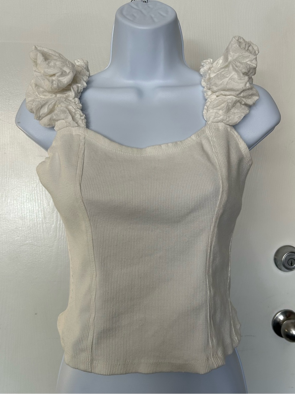 Anthropologie Cream Ruffle-Strap Tank